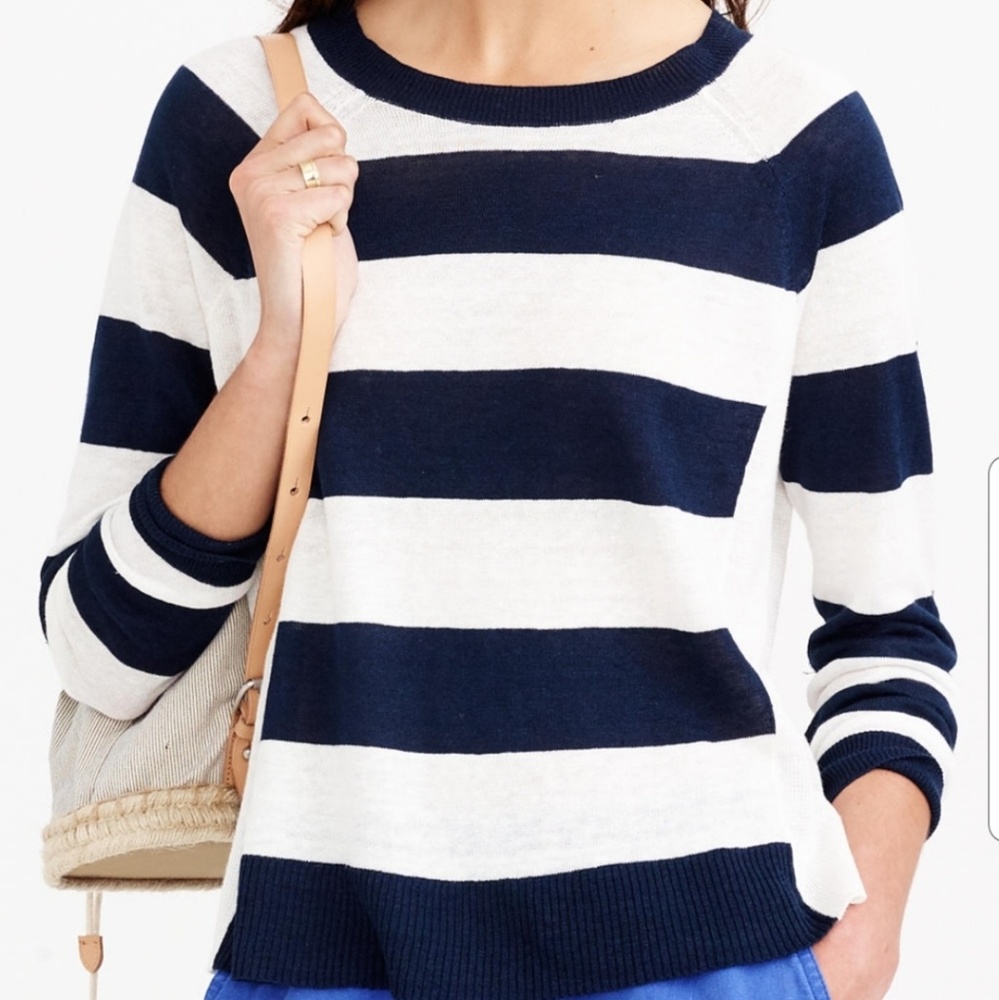 JCrew GARMENT-DYED LINEN SWING SWEATER IN STRIPE